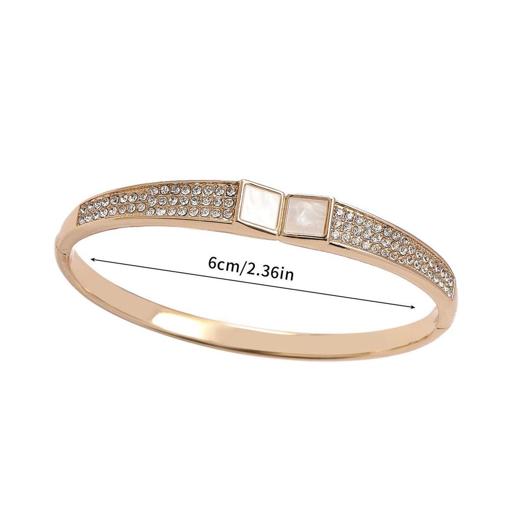 Korean Style Diamond Geometric Bracelet: Elegant Mother-of-Pearl Bangle for Women