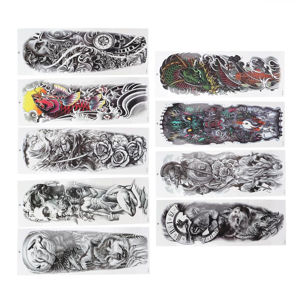 9 szt. Wodoodporne tymczasowe naklejki na tatuaż na całe ramię, długotrwałe, z dużym wzorem
