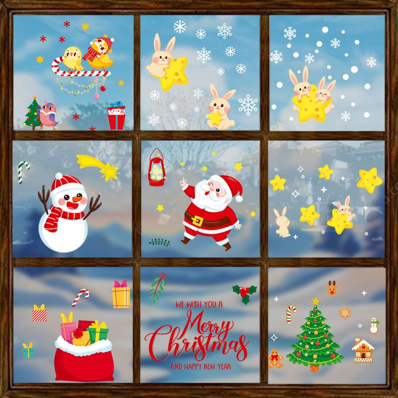 Santa Claus Snowman Scene Decoration Sticker Atmosphere Static Glass Sticker Decoration