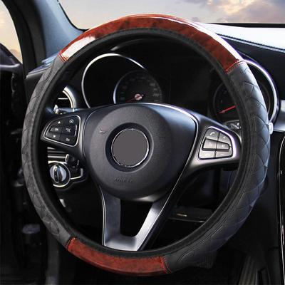 Car Steering Wheel Cover Peach Wood Grain Leather Embossing Without Inner Ring For NISSAN-note