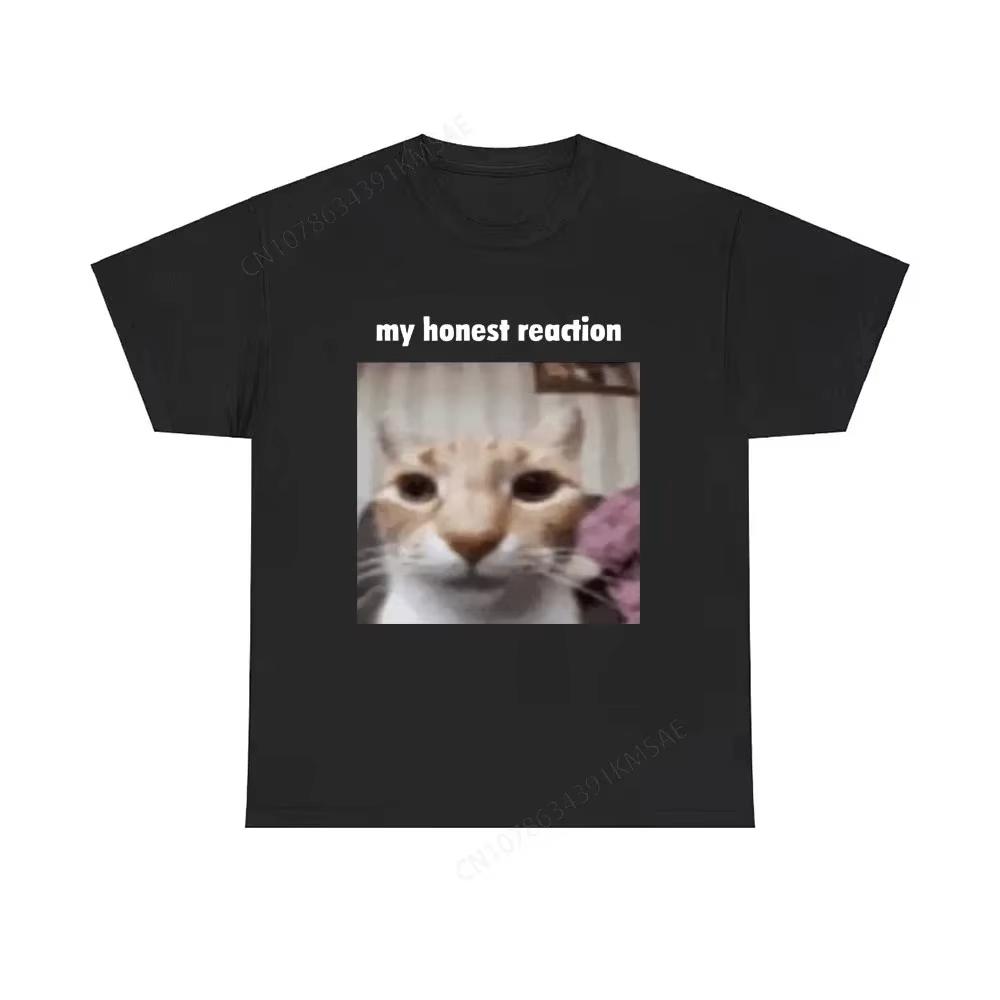

My Honest Reaction Tshirts Funny Cat Printed TShirts Women Casual Short Sleeve Tees Womens Joke Humor Summer Clothing M