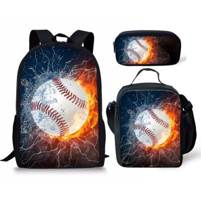 Backpack Basketball Water Fire Baseball Pattern School Bag Backpack Meal Bag Pencil Bag Three-Piece Set