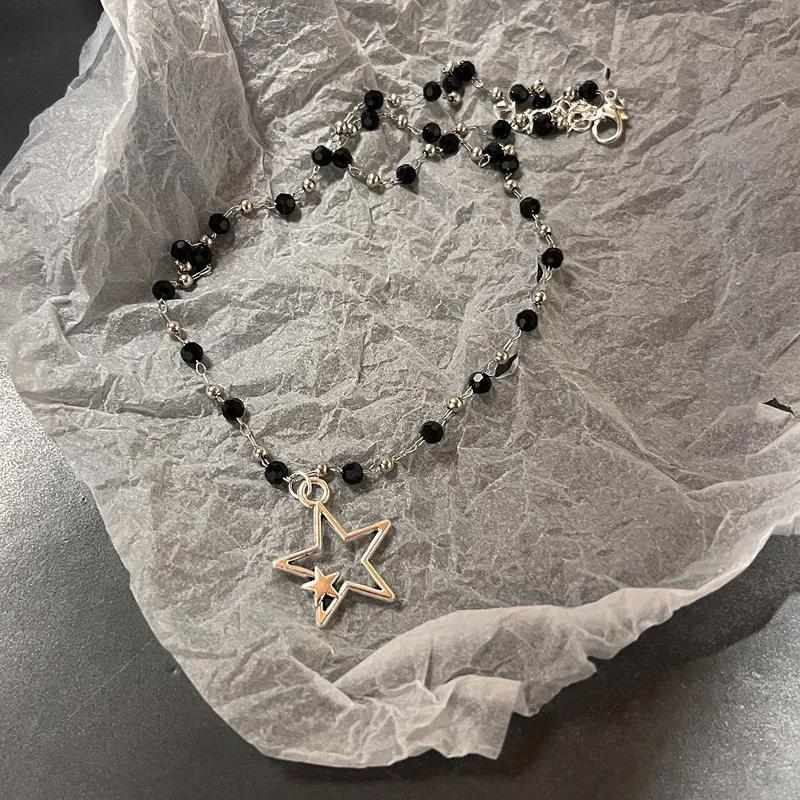 Vintage Fashion skórzana linka wisiorek w kształcie gwiazdy naszyjnik dla kobiet mężczyzn antyczne srebro kolor biżuteria akcesoria Y2k estetyczne