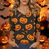 Womens Halloween Print V Neck Top Three Quarter Sleeve Casual Shirt Lightweight Soft Fabric Comfortable Fit Seasonal Style