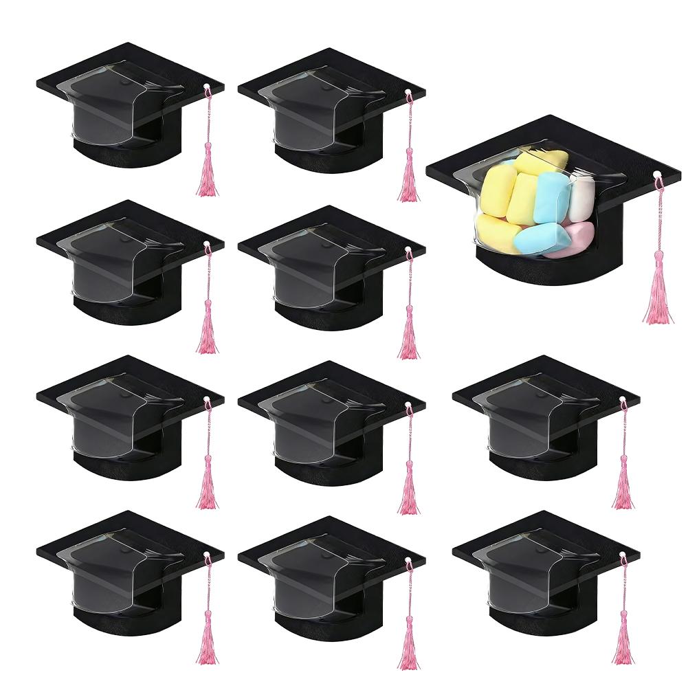 

Graduation Cap Favor Boxes with Pink Tassel | 10/30PCS | Clear Window Candy Boxes | Graduation Party Decor & Favors 5x5x5cm