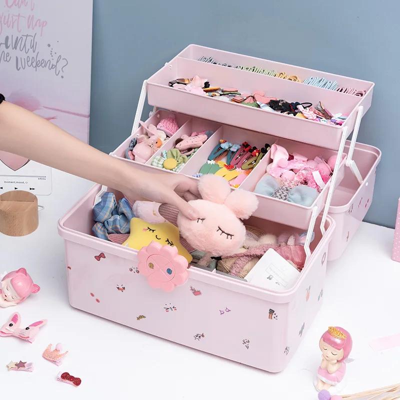 Baby Girl Cute Kids Hair Accessories Storage Box Head Ropes Hairpins Rubber Bands Hair Jewelry Daily Dressing Organizer Goods