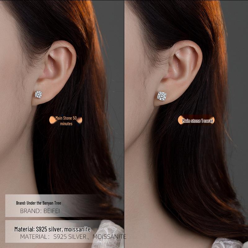 Banyan Tree S925 Silver Moissanite Bull Head Earrings - Classic Female Fashion Ear Jewelry