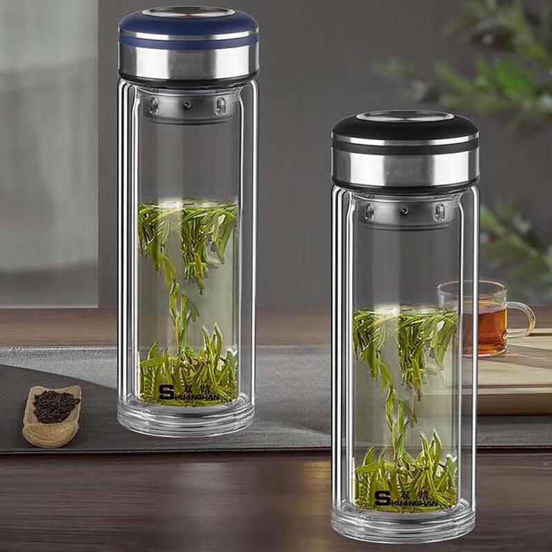 Shuanghan 380ml Double-Wall Glass Tea Infuser Bottle