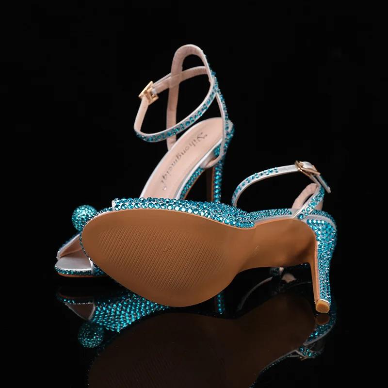 Fashion 2025New Style Rhinestone Sequined Peep Toe Women Gladiator Sandals Summer Elegant High Heels Crystal Wedding Banquet Bridal Shoe