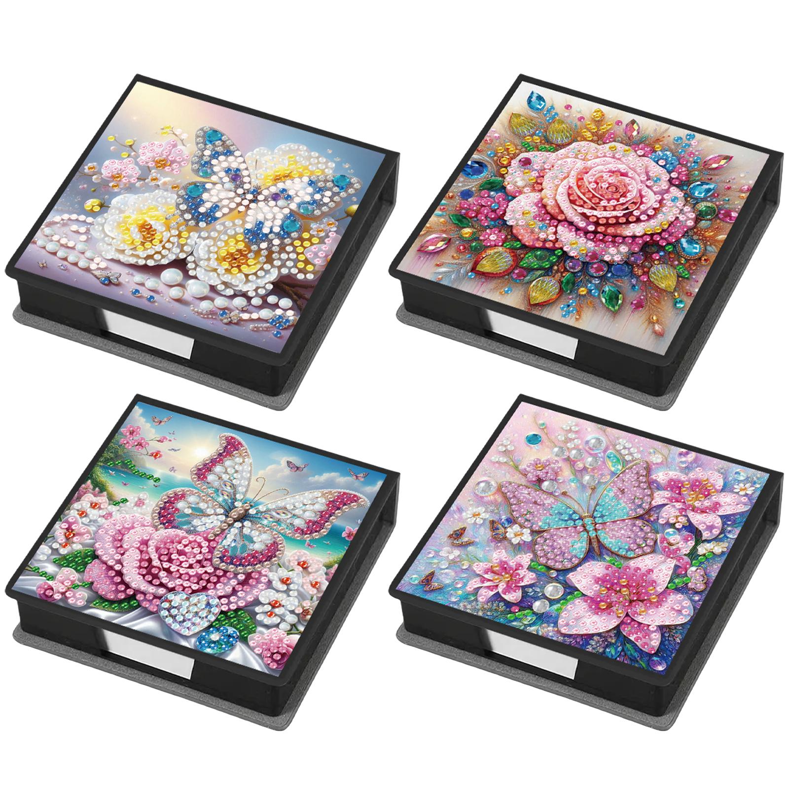 

4Pcs 5D DIY PU Gem Art Sticky Note Case with 160 Sheets Paper Gem Painting Notecard Box for Living Room Home Office Decoration