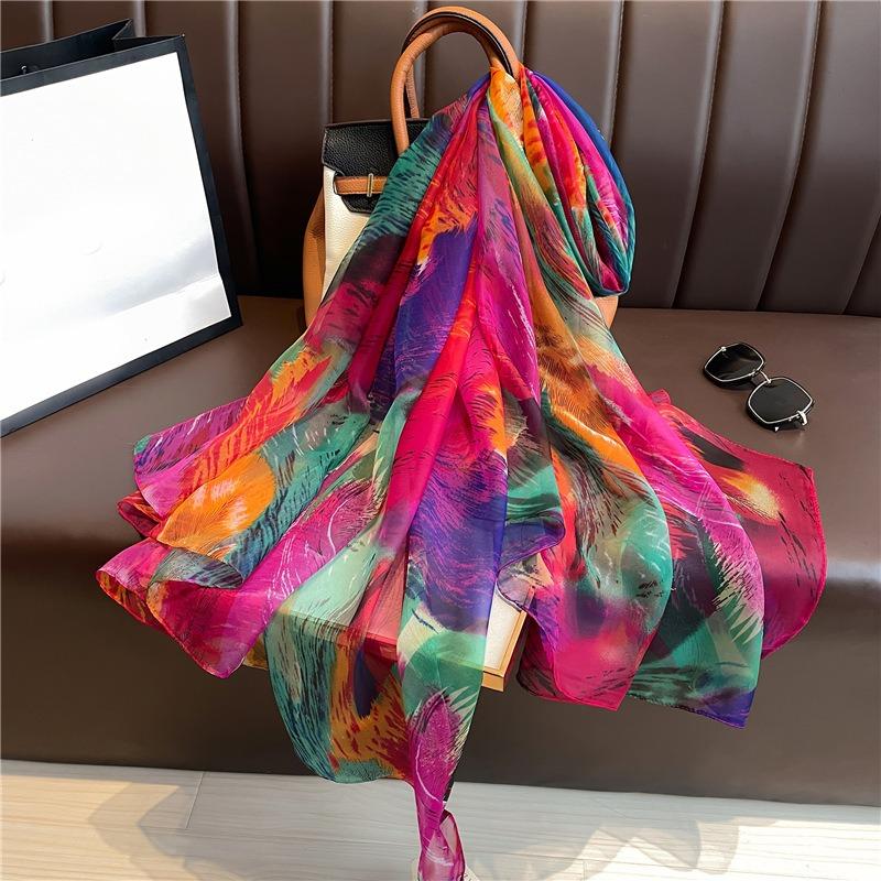Yourou Yarn Scarf Women's Large Size Fashion Color Temperament Simulation Silk Large Shawl Commuter Sun Protection Light Luxury Silk Scarf
