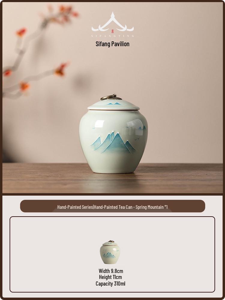 Hand-Painted Ceramic Tea Storage Jar - Moisture-Proof Sealed Canister Set 310 ml