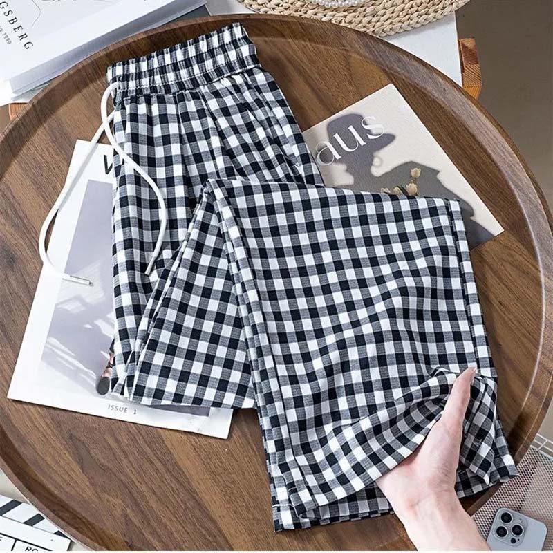 

Pants Summer Women Plus Size Loose Pajama Pants Versatile Casual High-waisted Plaid Pants XXXXL