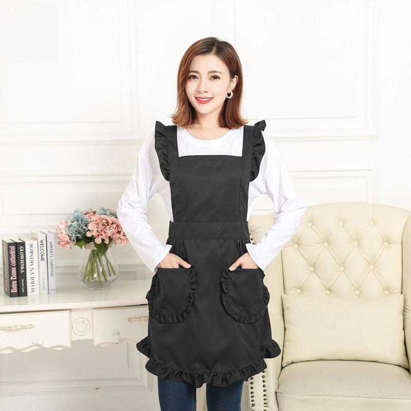 Cute Lace Princess Apron for Women Cotton Fashion Nail Beauty Cleaning Work Apron чёрный