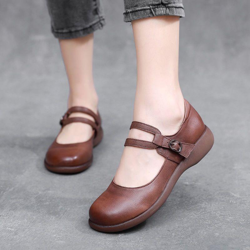 

2025 spring and autumn new mother leather shoes women s soft leather soft sole flat sole single shoes genuine leather women s shoes beef tendon sole r 40 темно-коричневого кольору