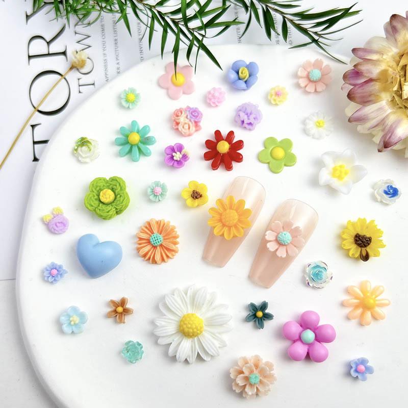 Spring Style Small Flower Nail Art Decorations Japanese Style Fresh Flowers Mixed Daisy Succulent Resin DIY Nail Accessories