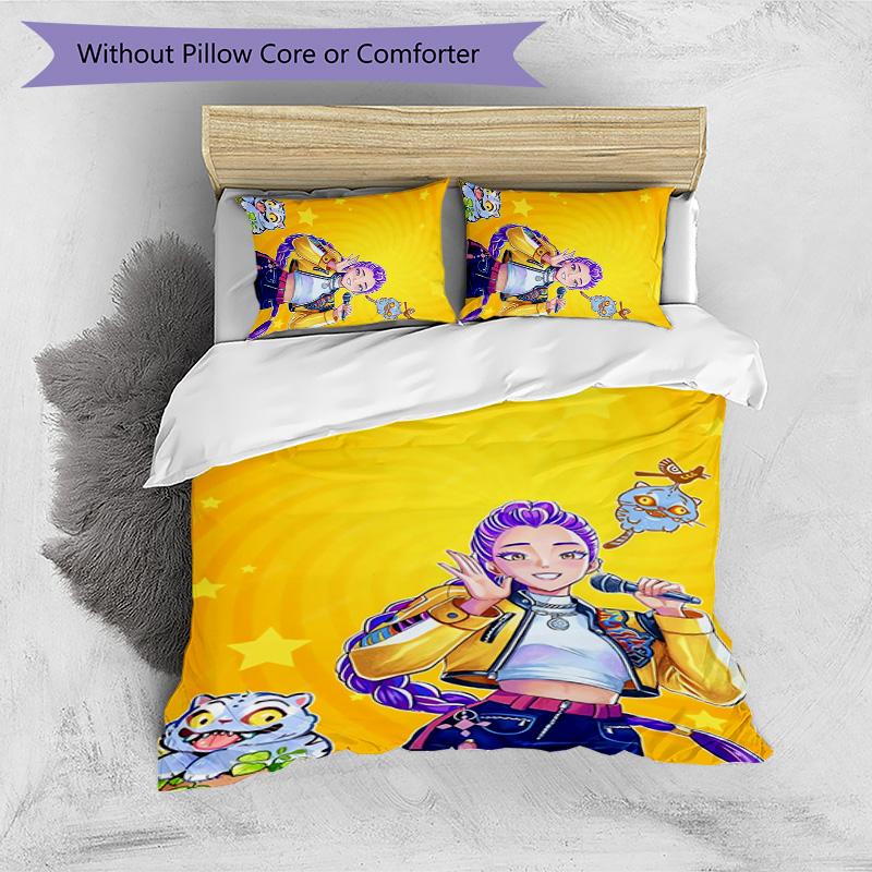 Kpop Demon Hunters Pattern Printed 3PCS Bedding Set, Soft Skin-Friendly Washable Duvet Cover & Pillowcases Set
