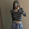 Nouveau Pull Tricoté Rétro d'Automne à Col Carré et Rayures Arc-en-ciel, Pull de Base Manches Longues pour Femme, Haut Court Ajusté