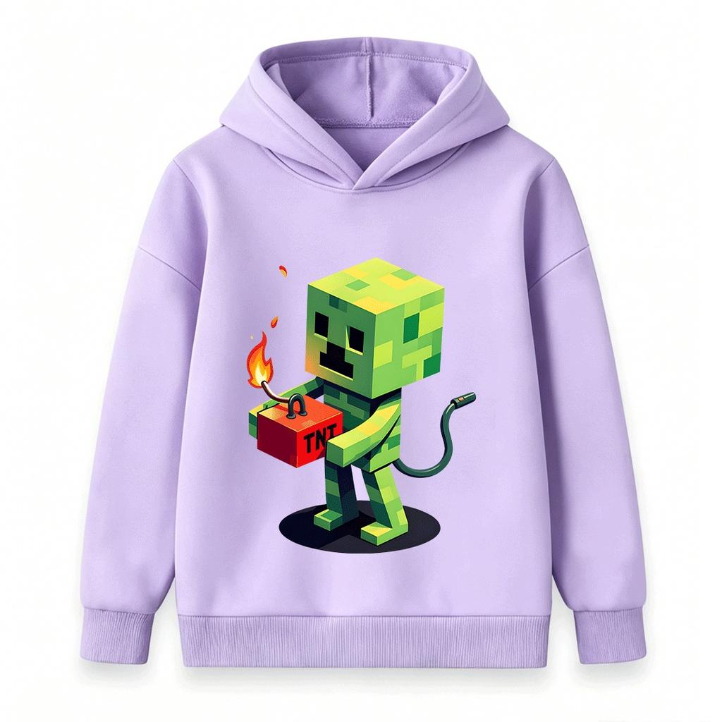 Kids Boys Girls Hoodie Funny Pixel Creeper Print Pullover Hooded Sweatshirt Casual Long Sleeve Game Pattern Tops for Children