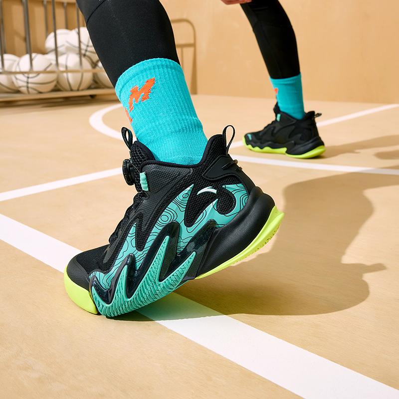 Anta Kwangchao 2 Shock Absorbing Durable Low Top Kids Basketball Shoes Kids Basketball Shoes Black Green A312331131-4