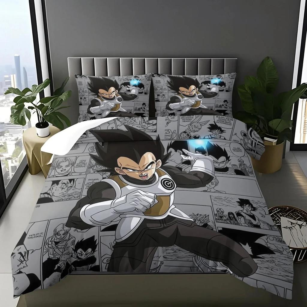 2026 Hot Sale Japanese Anime Dragon Ball Son Goku Bedding Set Quilt Cover Twin Full Bedroom Bed Decor for Teens Best Gifts