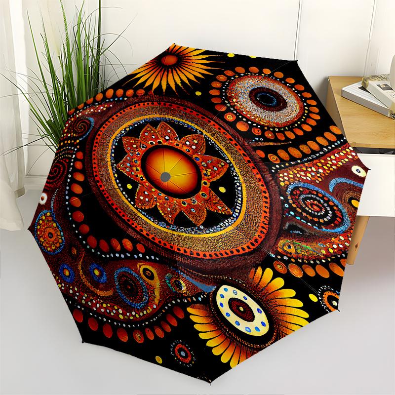Spiral Mandala Theme Automatic Open/Close Umbrella, Portable 3 Fold Compact Umbrella for Men & Women, Valentine's Day Mother's Day Gift0725025