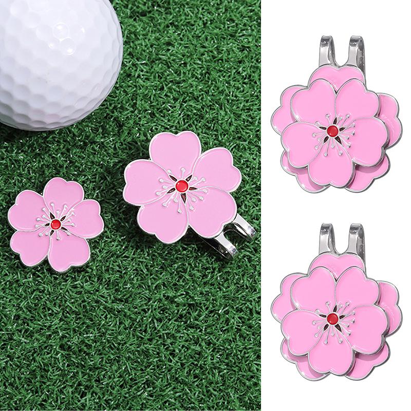 Golf Ball Marker Hat Clip Magnetic Removable Golf Ball Position Marker Romantic Cherry Blossom Pattern One Putt Golf Accessories