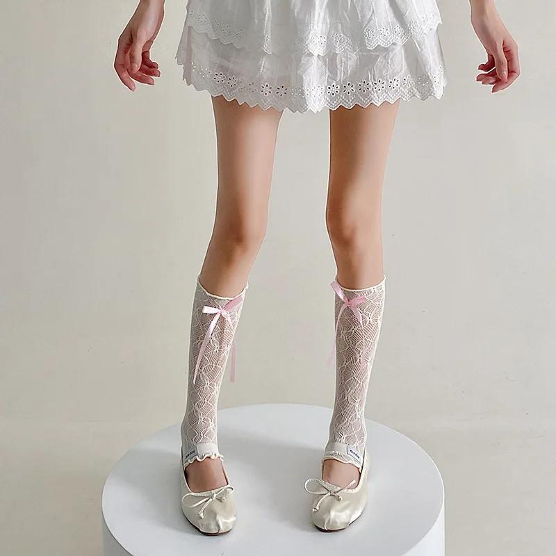 

Women s Ruffled Edge Lace Floral Bowknot Arm and Leg Sleeves Dual-purpose Summer Sexy Fishnet Hollow-out Mesh Soft Leg Warmers One Size