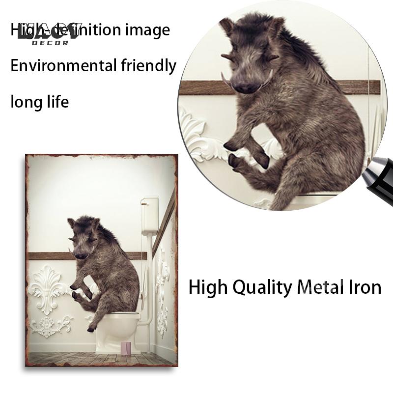 Toilet Animal Funny Metal Tin Signs Home Bathroom Wall Art Decoration Public Lavatory Plaques Restroom Plate Background Poster