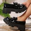 Fashion Women's Platform Thick Heel Loafers Plus Size Fashion Black Patent Leather Dress Shoes Woman Comfortable Slip on Outdoor Shoes