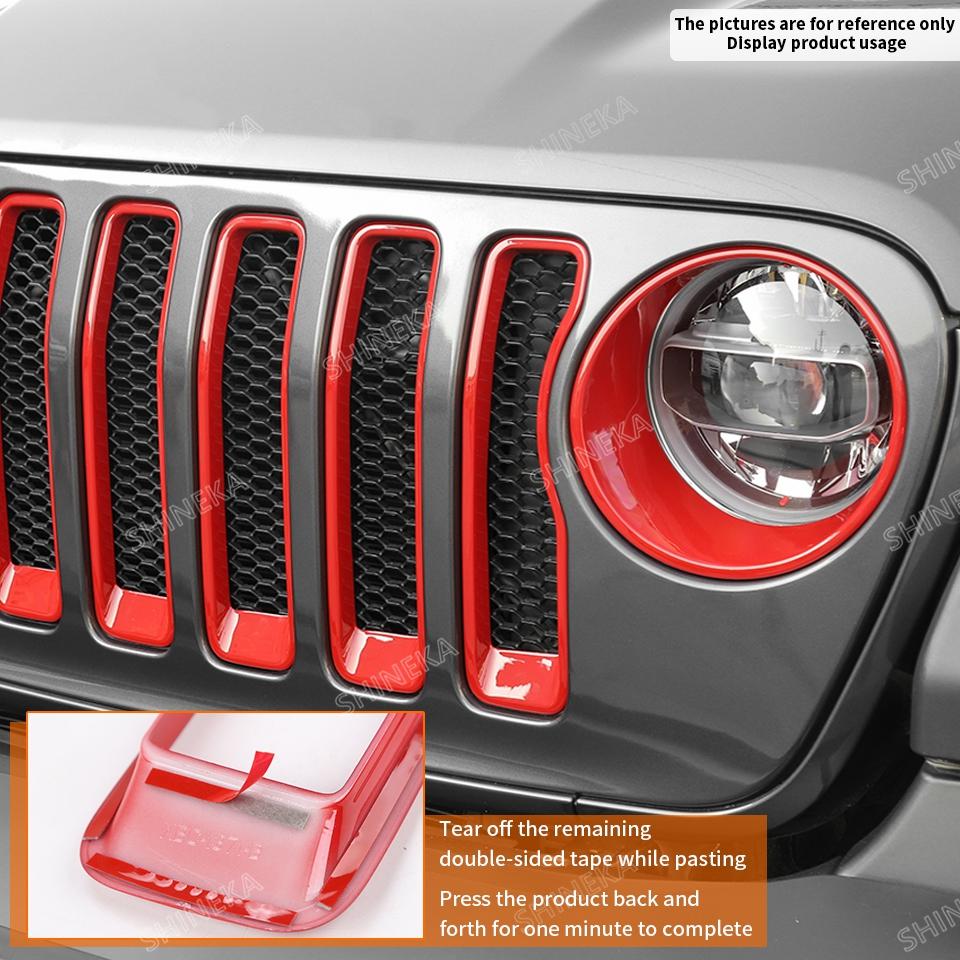 SHINEKA ABS Car Exterior Front Headlight Lamp & Racing Front Grille Decoration Cover for Jeep Wrangler JL Gladiator JT 2018 Up
