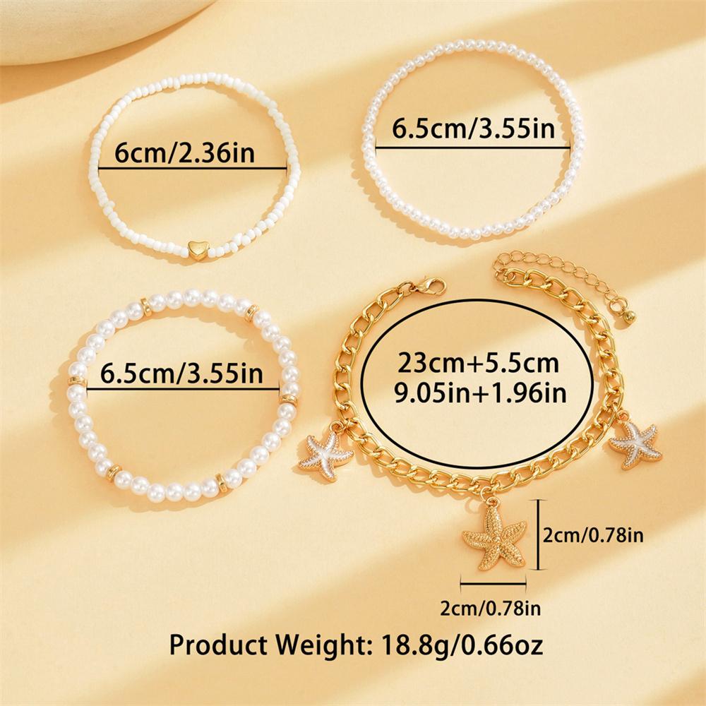 Simulated Pearl Beaded Anklet Gold Color Starfish Pendant Anklets Sets For Women Beach Jewelry Ankle Bracelet Summer Accessories