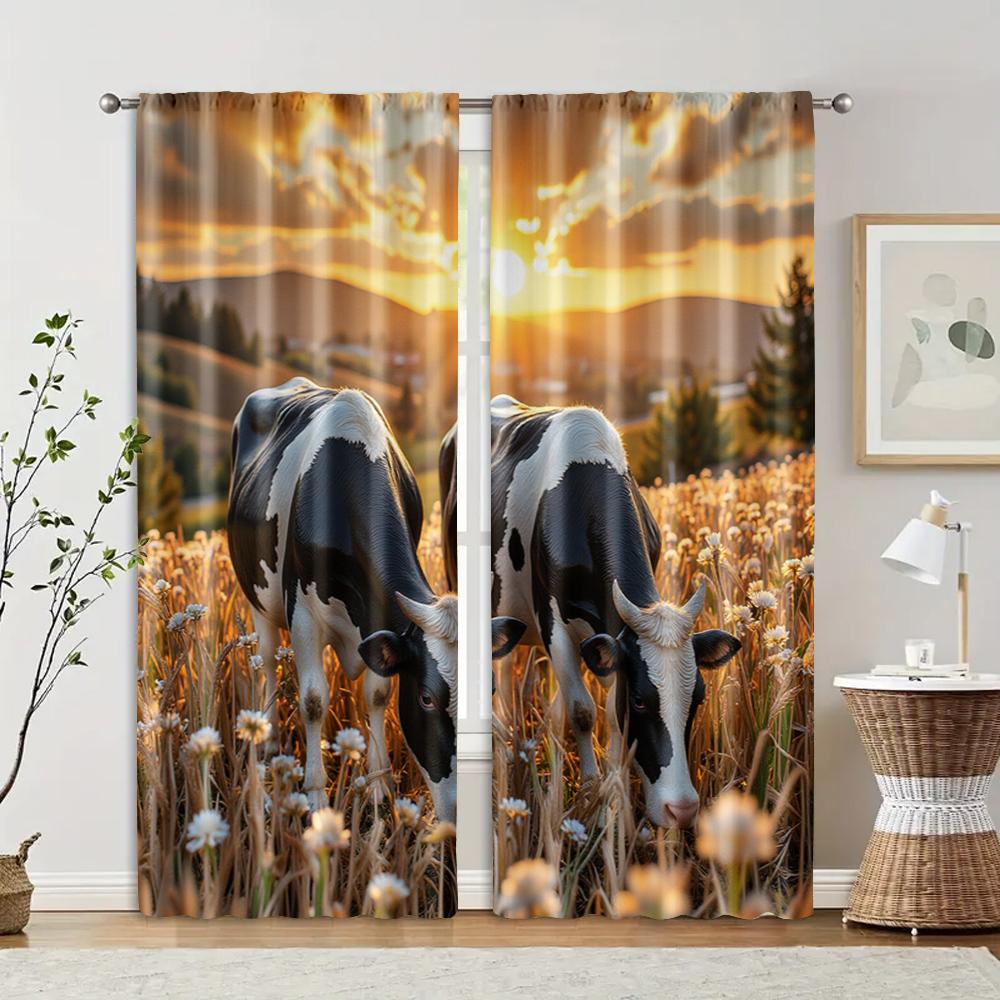 

Filtering Curtains Excluding Rods Non Movable Without Batteries Grassy Cow Use Bedrooms Living Rooms Curtain Set Of 2 Made Polyester Washable Sitting W100*H70(CM)-Rod Pocket&1PCS