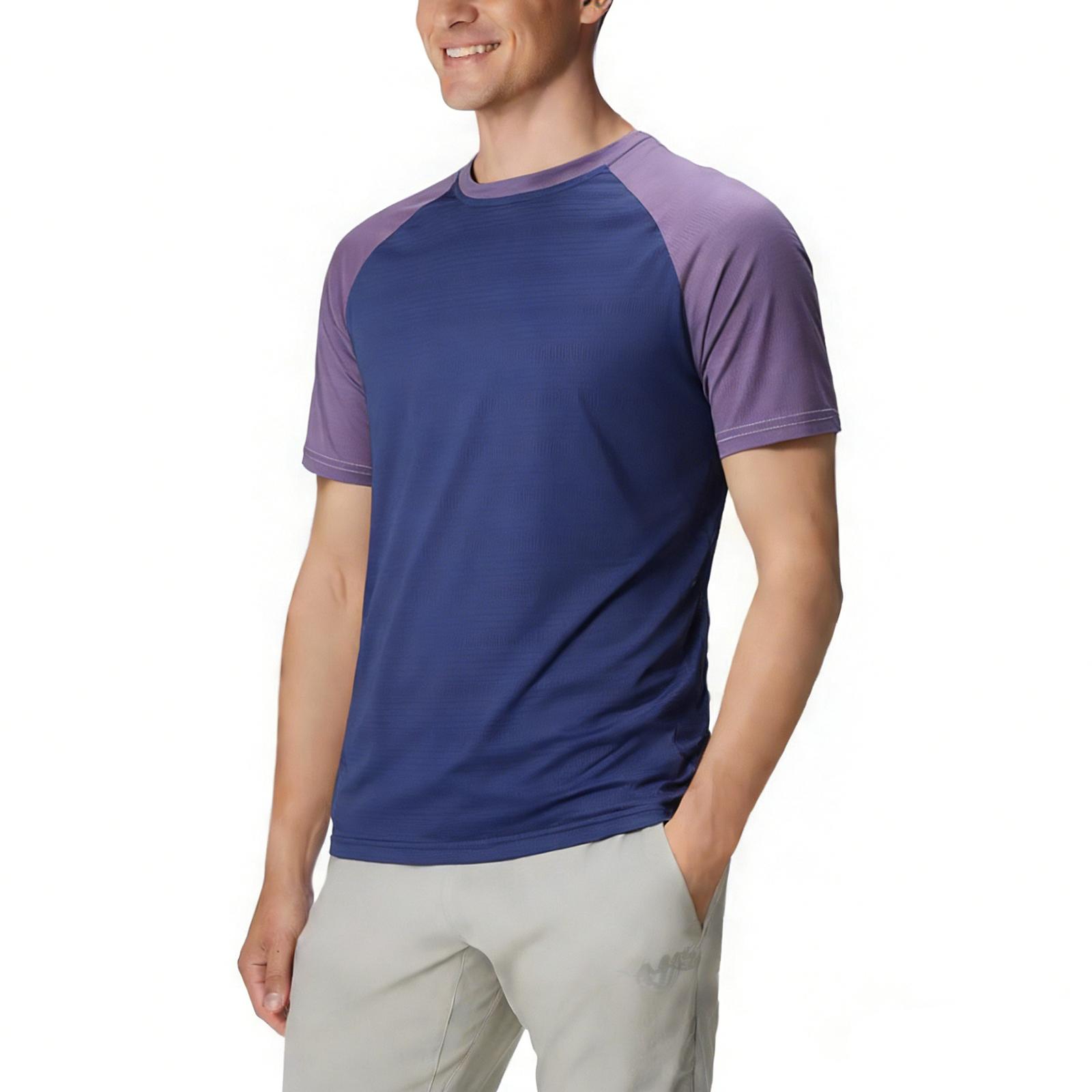 

Мужская летняя облегающая дышащая одежда из шелка с круглым вырезом, быстросохнущая, повседневная спортивная футболка, топы L синий