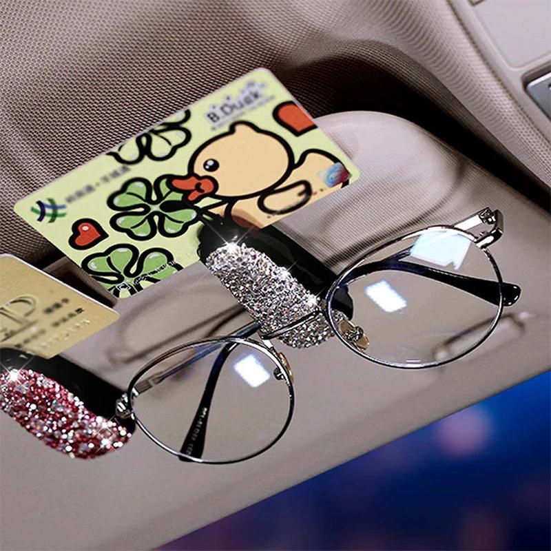 Car Diamond Glasses Holders Sun Visor Sunglasses Eyeglasses Stand With Ticket Card Clip Auto Interior Decoration Accessories