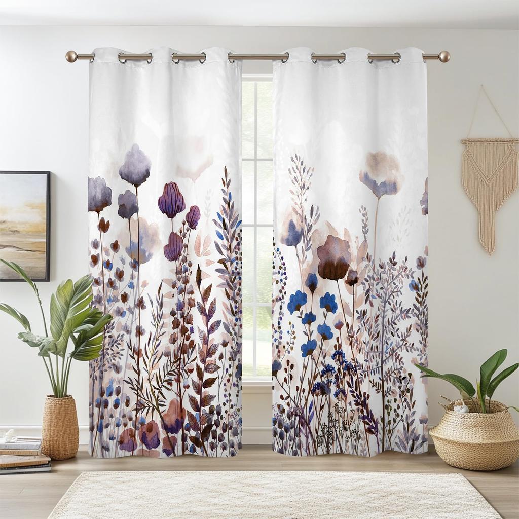 Botanical Floral Curtains Plant Peony Flowers Window Bedroom Thermal Insulated Living Room Drapes Curtain Light Blocking Polyester Ideal For