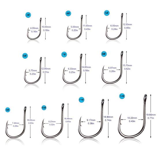 200Pcs/Box Metal Fishhook 10 Sizes Heavy Duty Barbed Fishing Hook Freshwater Saltwater Bass Trout Walleye Fishing Accessories