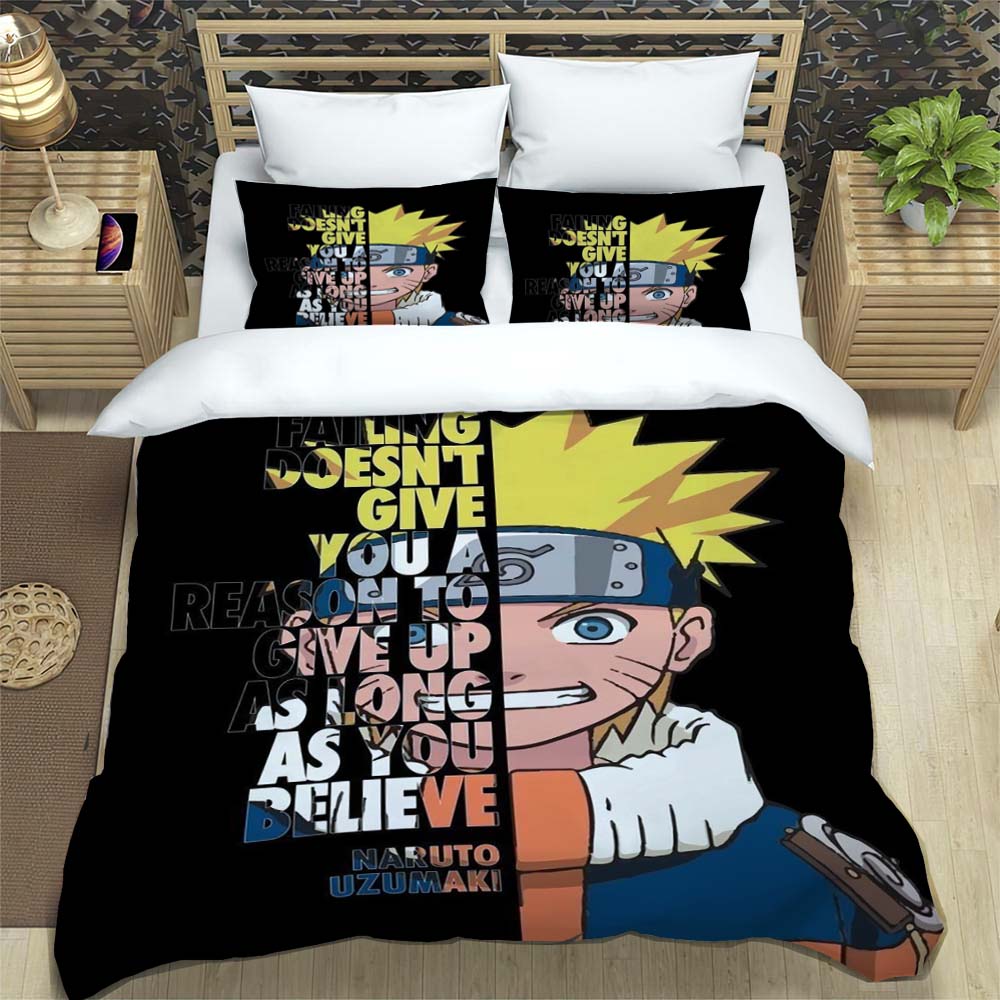 New 3D-Printed Cartoon Anime Uzumaki Naruto Bedding Set – Duvet Cover Set – A Luxurious Gift for Teens, Suitable for Double/Sing