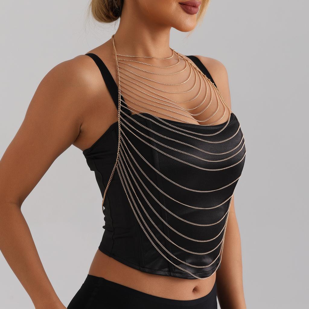 Simple And Fashionable Multi-layer Tassel Chain Sexy Chest Chain Sexy Exaggerated Bikini Halter Neck Body Chain For Women