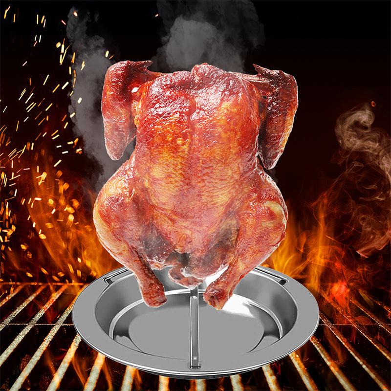 

Roasting Grill Stand Chicken Roaster Rack Kitchen Outdoor Bbq Tools Stainless Steel Non-Stick Grilled Chicken Plate серебряный