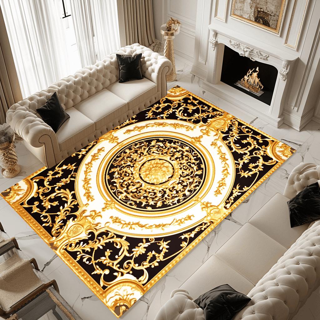 European Gorgeous Golden Carpet Living Room Luxury Decoration Sofa Side Anti-slip Rugs for Bedroom Cloakroom Floor Mats Washable