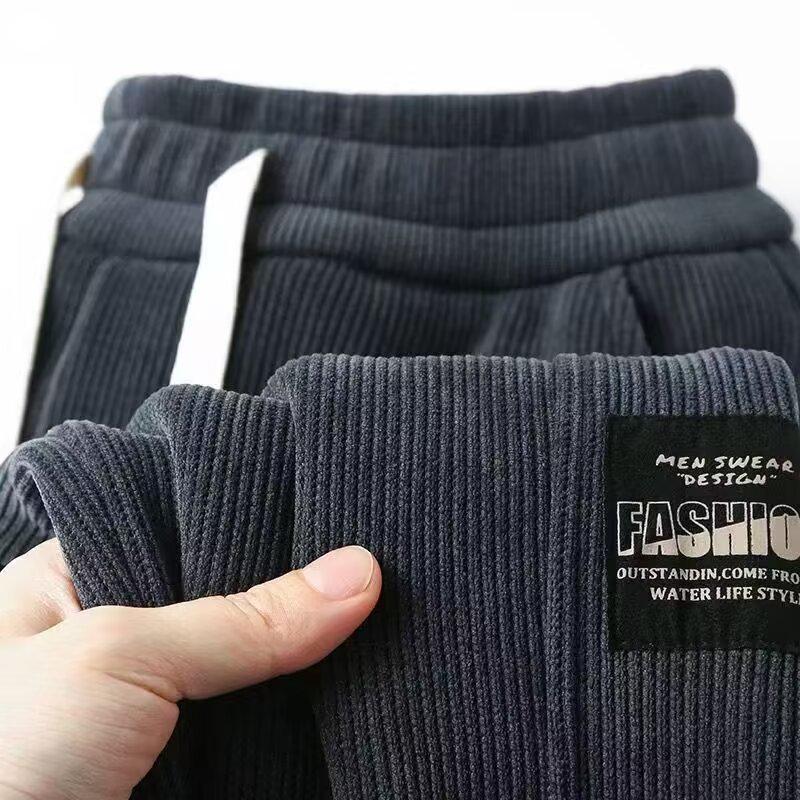Men's Corduroy Plus Size Velvet-Lined Sweatpants - Warm, Loose, Cuffed, Versatile Fall/Winter Casual Wear for Students