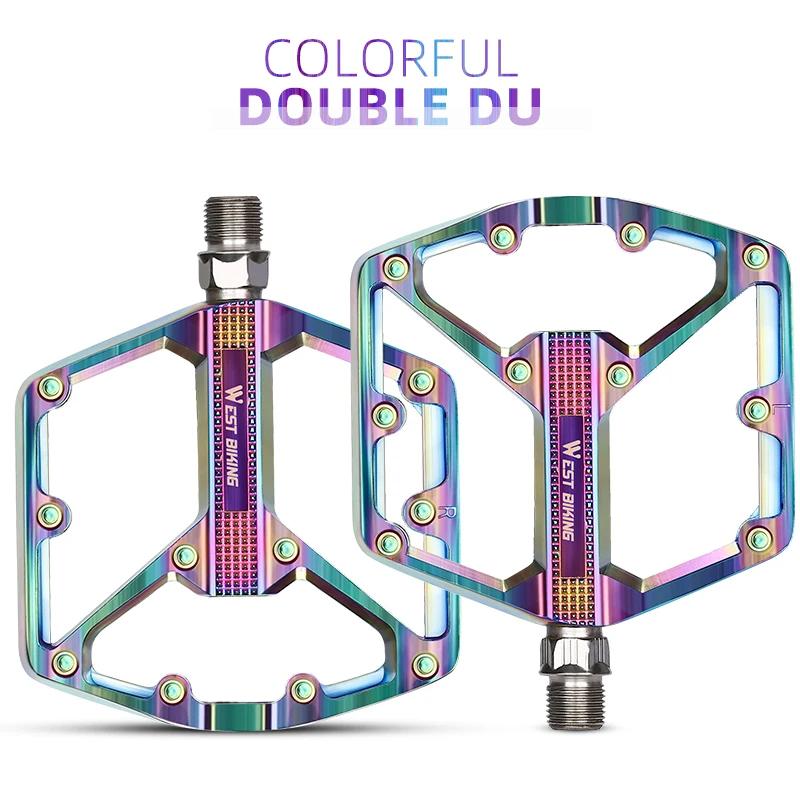 WEST BIKING Aluminum Alloy Bicycle Pedals Double DU Bearing 3 Perrin Chromium-molybdenum Steel Shafts MTB Road Bike Accessories