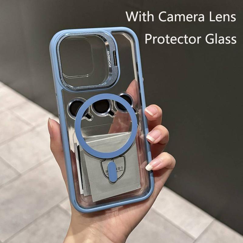For Magsafe Magnetic Lens Protection Stand Case For iPhone 15 12 13 14 11 Pro Max Camera Lens Glass Transparent Metal Ring Cover