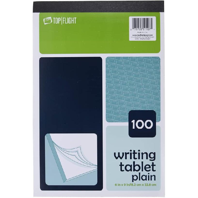 Top Flight Writing Tablet Plain Unruled White (Pack of 12) 6 W x 9 H