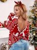 Women's Wool Christmas Snowflake V-Neck Cardigan - Double-Sided, Irregular, Backless, Off-Shoulder, Long-Sleeved Sweater