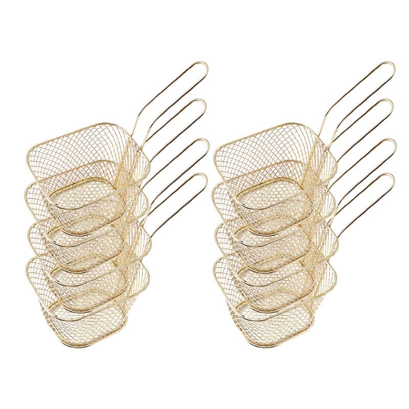 8PCS Mini Stainless Steel Fry Baskets Chips Presentation Basket Strainer Food Basket Kitchen Tool Cooking French Fries Basket