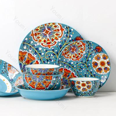 Vintage Hand Drawn Ceramic Plates Creative Light Luxury Desserts Salads Plate Delicious Dishes Soup Bowls Exquisite Tableware