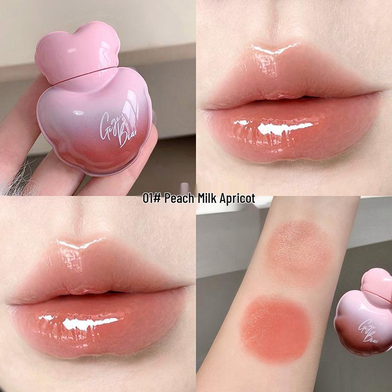 Gege Bear Heart-shaped Luminous Lip Glaze: Mirror-like Plump Lips, Long-lasting, Non-staining, Non-fading, White Tint.