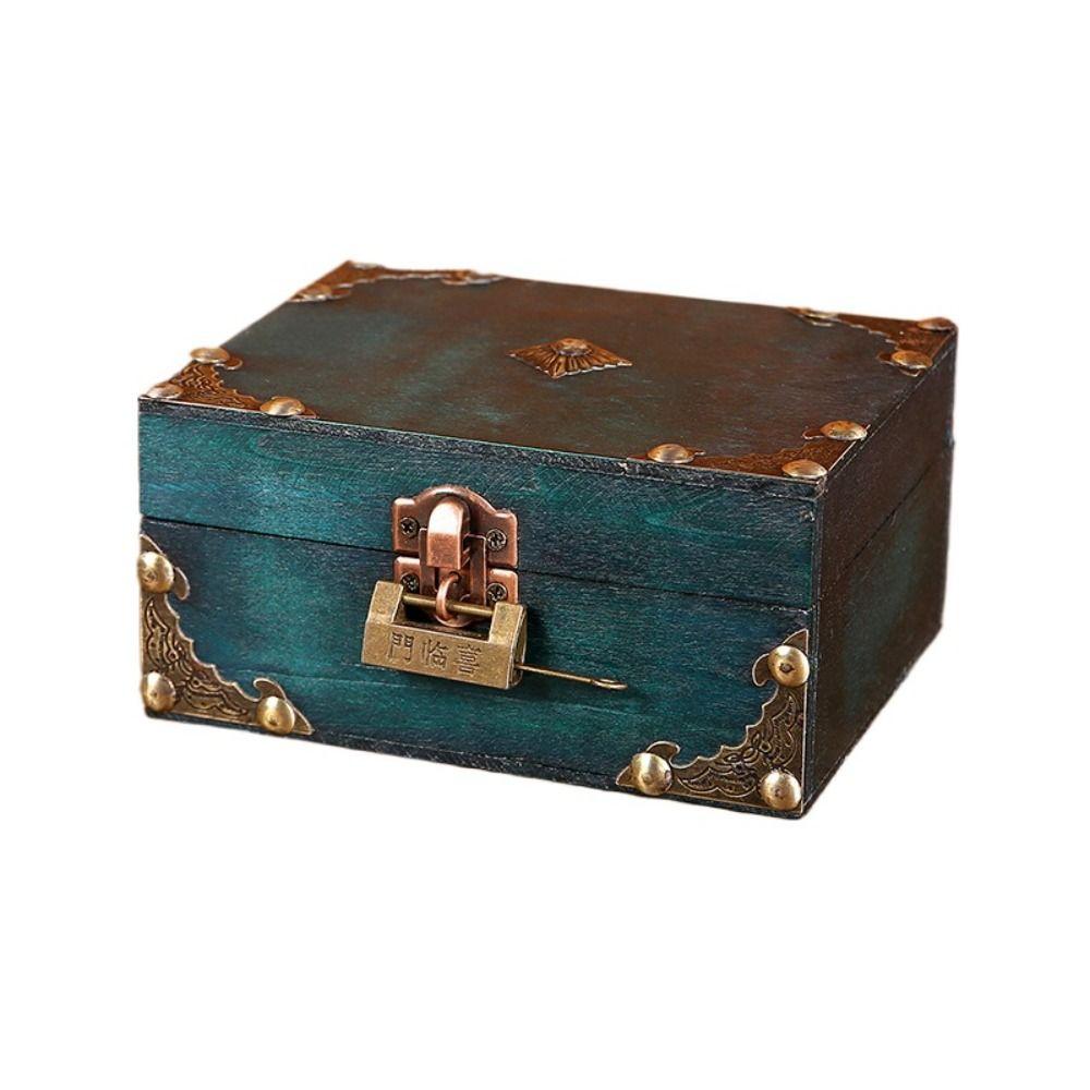 Retro Jewelry Storage Case Square Wood Treasure Box Lockable Password Box  Bracelet